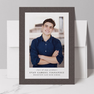 Classic tweed frame simple grey photo graduation announcement