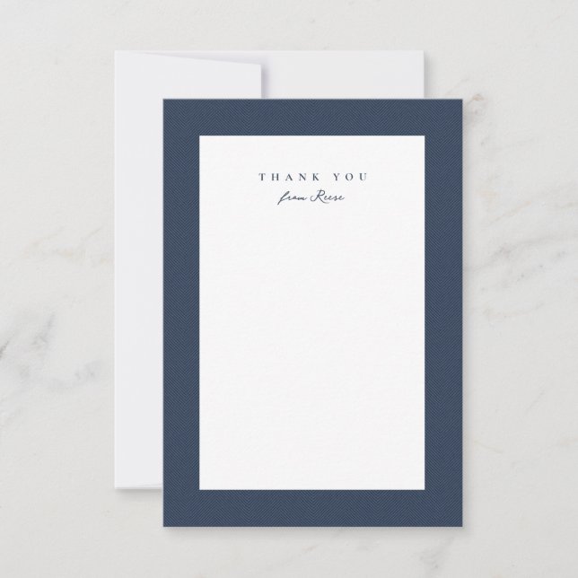 Classic tweed frame simple navy blue personalized thank you card (Front)