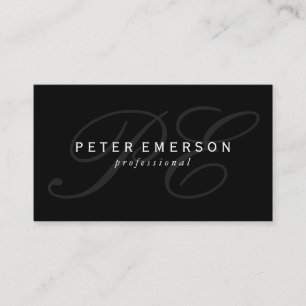 Classic Two Letter Fancy Monogram Black Business Card