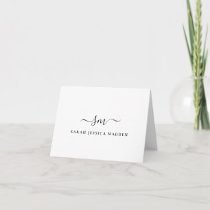Classic Two Monogram Initial Girly Script Swash No Note Card