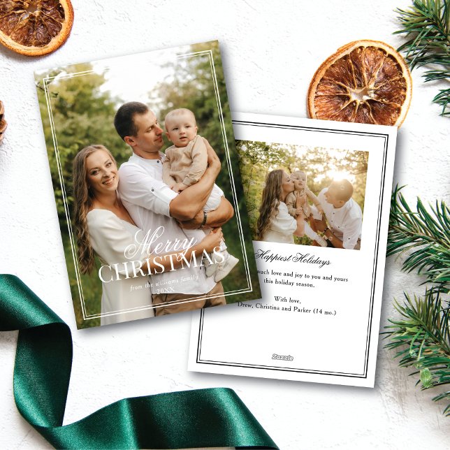 Classic Typographic Merry Christmas Simple Frame Holiday Card (Creator Uploaded)