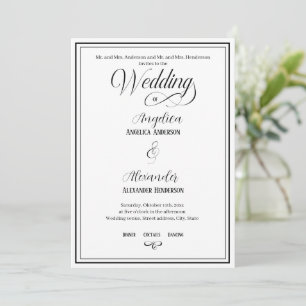 Classic Typography Black on White Formal Wedding  Invitation