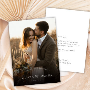 Classic Typography Elegant Single Photo Wedding Thank You Card