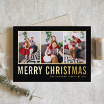 Classic Typography Photo Collage Black Christmas Foil Holiday Card<br><div class="desc">Merry Christmas! Send your warm wishes this season with this customizable Christmas photo collage card. It features simple typography. Personalize by adding three photos,  names,  year and other details. This modern gold foil Christmas card is available in other colours and cardstock.</div>