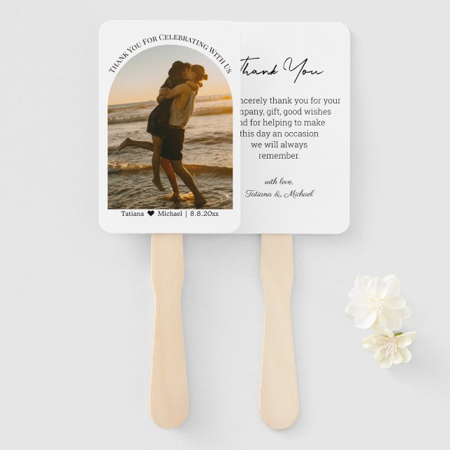 classic typography thank you wedding arch photo  hand fan (Front and Back)