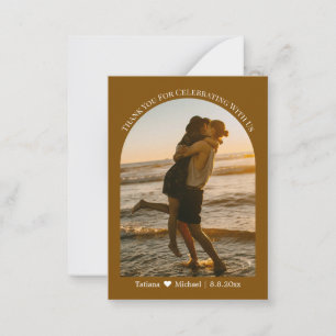 classic typography thank you wedding photo brown card