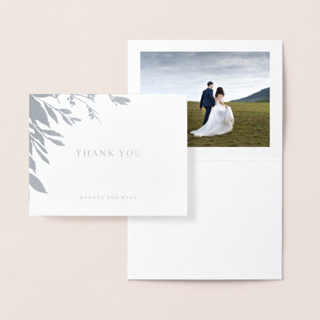 Classic Typography Wedding Photo Thank You Silver  Foil Card (Display)