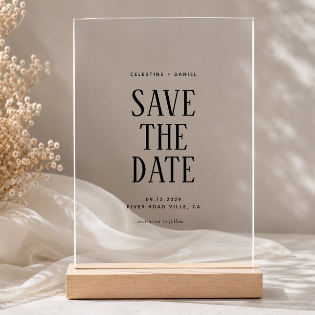 Classic Typography Wedding Save the Date Acrylic Invitations (Creator Uploaded)