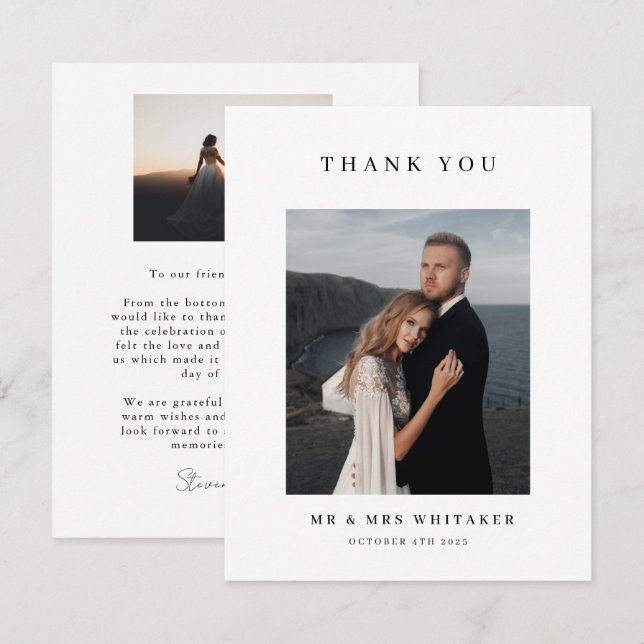 Classic Typography Wedding Thank You Card  (Front/Back)
