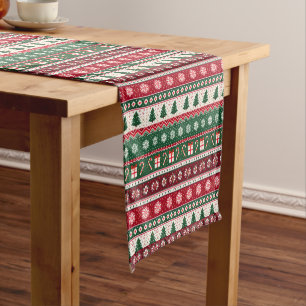 Classic Ugly Christmas Sweater Stripes Short Table Runner
