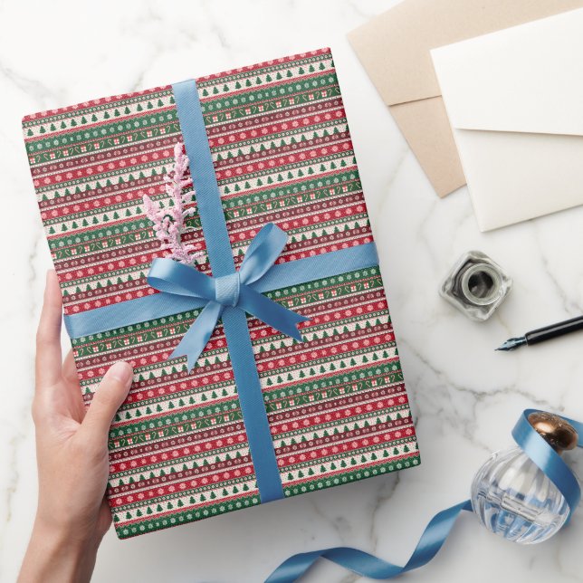 Classic Ugly Christmas Sweater Stripes Wrapping Paper (Gifting)