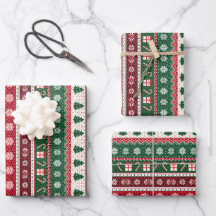 Classic Ugly Christmas Sweater Stripes Wrapping Paper Sheet