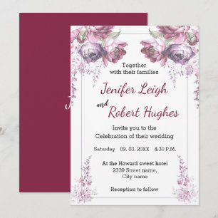Classic Ultra violet and pink floral wedding Invitation