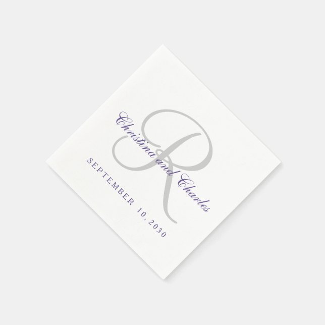 Classic Ultra Violet Grey Monogram Paper Napkins (Corner)
