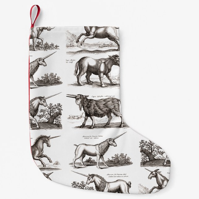 Classic Unicorn Antique Mythical Magical Creature Small Christmas Stocking (Front)
