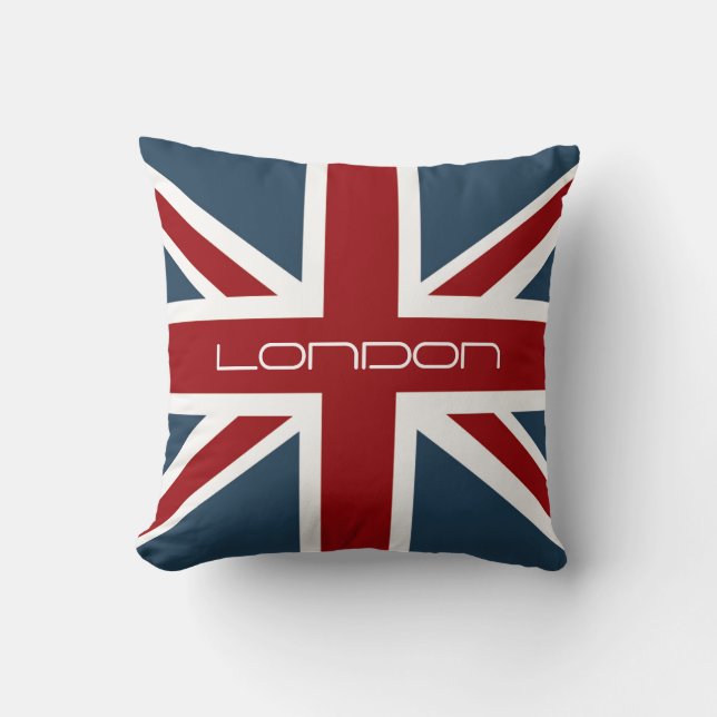 Classic Union Jack Flag with Custom London Text Throw Pillow (Front)