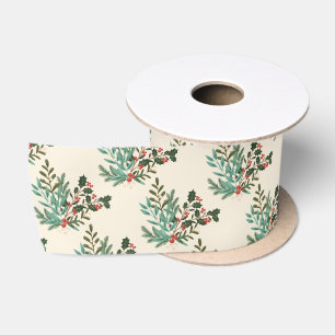 Classic Unique Green Botanical Holiday Christmas Satin Ribbon