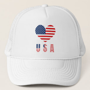Classic USA Heart Flag Trucker Hat with Mesh Back