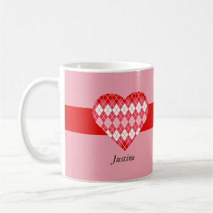 Classic Valentine Red and Pink Argyle Heart (Pink) Coffee Mug