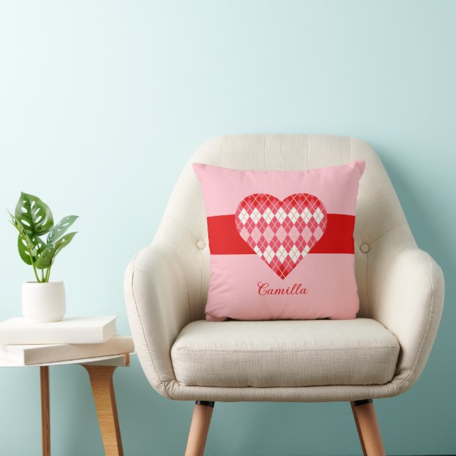 Classic Valentine Red and Pink Big Heart (Pink) Throw Pillow (Chair)
