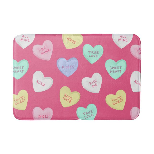 Classic Valentine's Candy Hearts Bath Mat (Front)