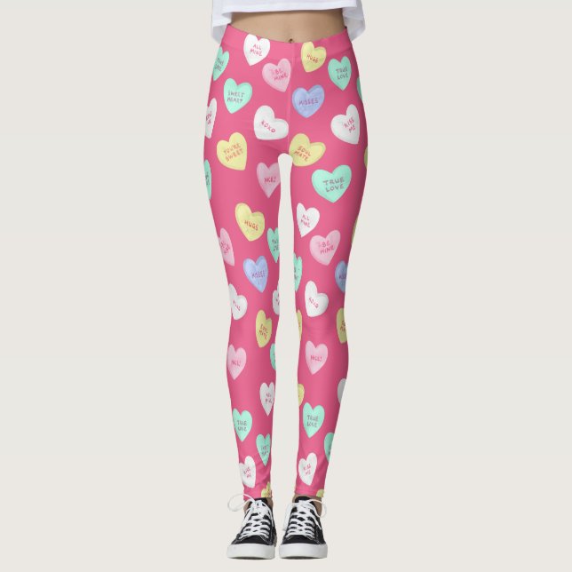 Classic Valentine's Candy Hearts Leggings (Front)