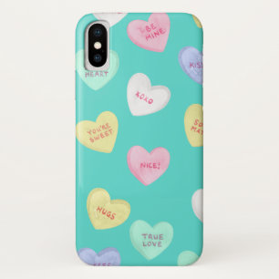 Classic Valentine's Candy Hearts on Teal Case-Mate iPhone Case