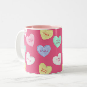 Classic Valentine's Candy Hearts Two-Tone Coffee Mug