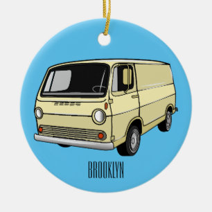 Classic van cartoon illustration ceramic ornament