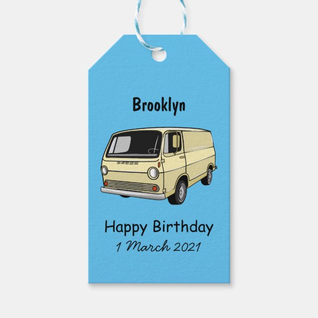 Classic van cartoon illustration gift tags (Front)