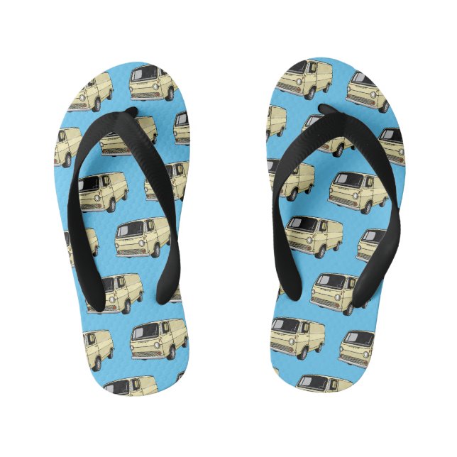 Classic van cartoon illustration kid's flip flops (Footbed)