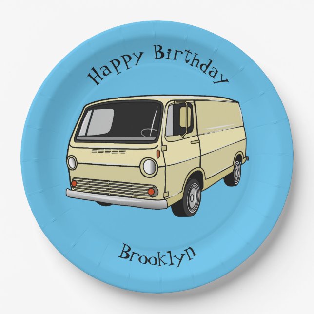 Classic van cartoon illustration paper plate (Front)