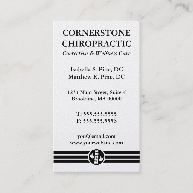 Classic Vertical Chiropractic Business Cards (Front)