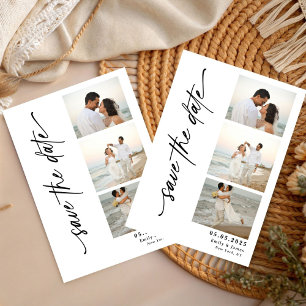 Classic Vertical Script Photo Strip Wedding  Save The Date
