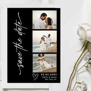 Classic Vertical Script Photo Strip Wedding Save The Date