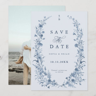 Classic Victorian Blue French Garden Chic Photo Save The Date