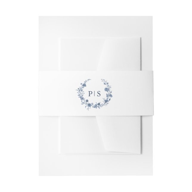 Classic Victorian Blue French Garden Chic Wedding Invitation Belly Band (Front Example)