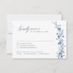 Classic Victorian Blue French Garden Chic Wedding  RSVP Card
