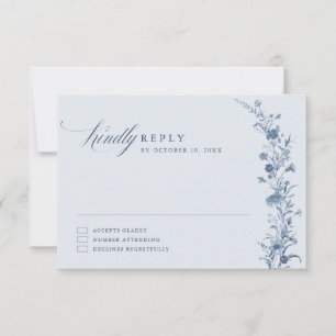 Classic Victorian Blue French Garden Chic Wedding  RSVP Card