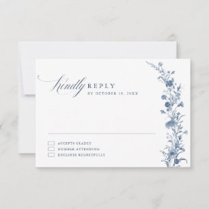 Classic Victorian Blue French Garden Chic Wedding RSVP Card