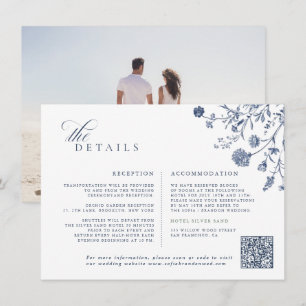 Classic Victorian Blue French QR Code Wedding Enclosure Card