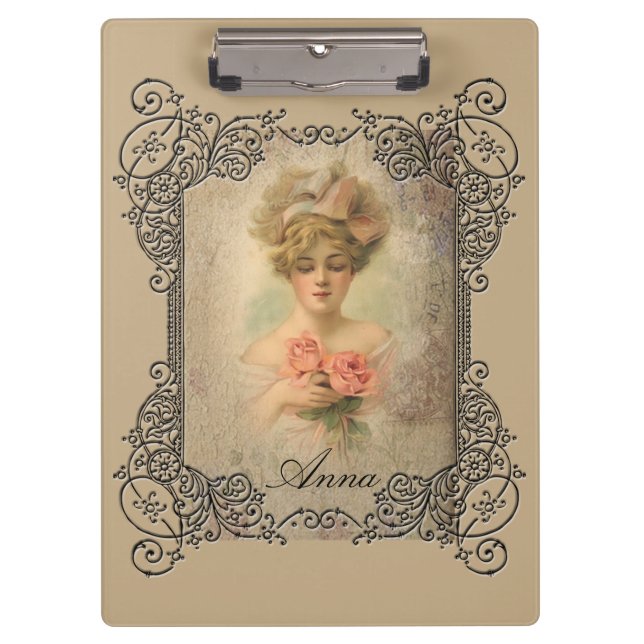 Classic Victorian Lady With Roses Clipboard (Front)