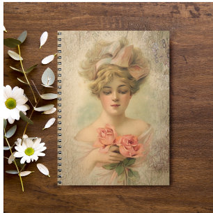 Classic Victorian Lady With Roses Notebook