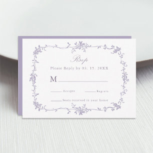 Classic Victorian Lavender Floral Frame Wedding RSVP Card