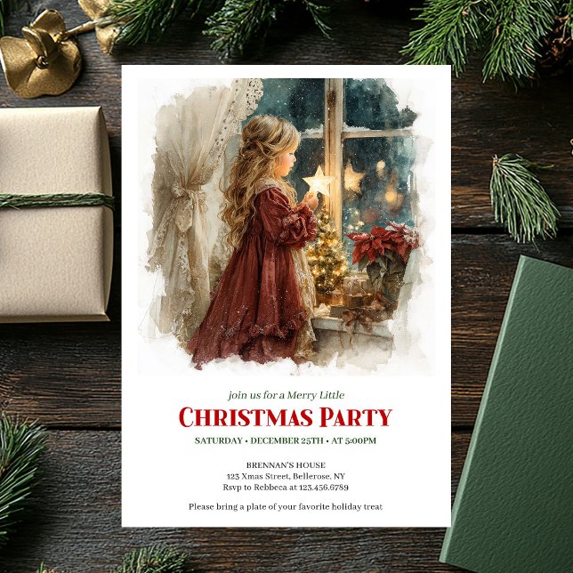 Classic Victorian Little Girl Awaiting Santa Digit Invitation (Classic Victorian Little Girl Awaiting Santa Digital Invite)