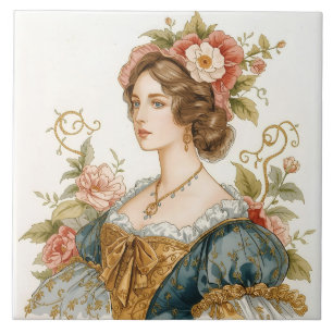 Classic, Victorian, Princess with Beautiful Roses Tile