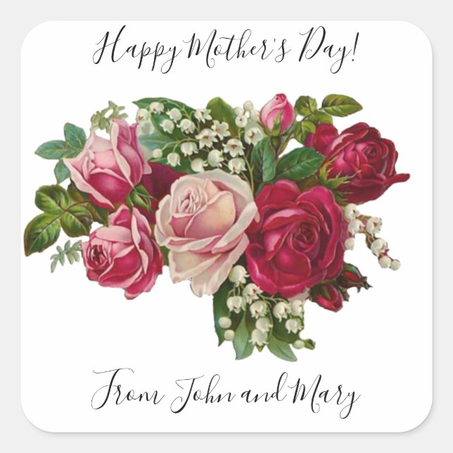 Classic Victorian Roses Lily of the Valley Romance Square Sticker (Front)