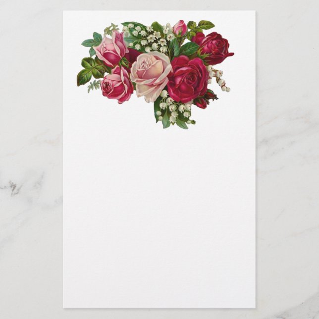Classic Victorian Roses Lily of the Valley Romance Stationery (Front)