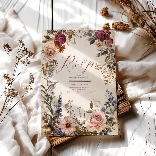 Classic Victorian Royal Floral Wedding  RSVP Card (Creator Uploaded)