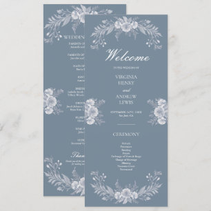 Classic Victorian Wedding Program with Blue Floral